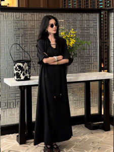 YUFUQING | French Style Loose Fit V-Neck Short Sleeve Long Dress Womens Summer New Casual High Waist A-Line Skirt Polyester Fiber