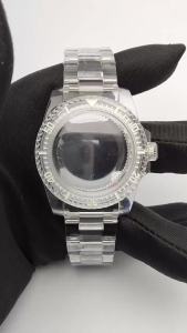 Transparent Watch Case 40mm nh35 case Set Green c3 Luminous Case Acrylic Plastic Case for NH35/NH36 Movement Transparent Strap