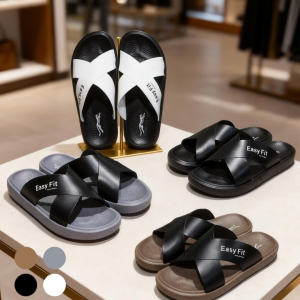Mens Crisscross Strap Slippers EVA Lightweight Quick-Dry Tsinelas Relaxed Style Comfort Sandals Panglakad