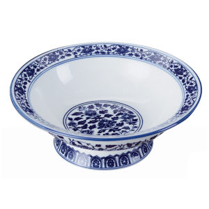 Retro Blue And White Porcelain Hotel High Footed Fruit Bowl Soup Bowl Palace Fruit Tray Gift Dessert Plate Ceramic Handmade