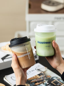 ชานมกาแฟถ้วยเครื่องดื่มเย็นร้อนถ้วยตรงสำหรับผู้ชาย ins ถ้วยสำหรับคนอ้วนพร้อมฝาปิดถ้วยชาผลไม้บรรจุกันรั่วแบบใส ml