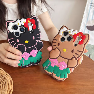 Sanrio | Cute Hello Kitty Hula Skirt Cartoon Phone Case For iPhone 17 16 15 14 13 12 11 Pro Max Plus 17 Pro Hawaiian Kitty Silicone Case