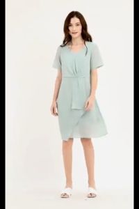 Krizia Twist Front Overlap Dress with Detachable Crystal Pin