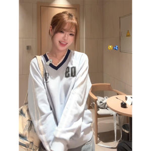 XIANGBAIWEI | Lace Trim V-Neck Long Sleeve Hoodie
