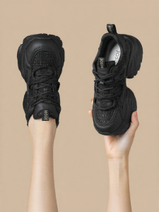 Josiny | Black Thick Heel Breathable Sport Shoes