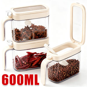 Pop-Top Plastic Seasoning Jar with Spoon / Household Moisture-Proof Seasoning Bottle / Salt Shaker Pepper Spice Condiments Container
