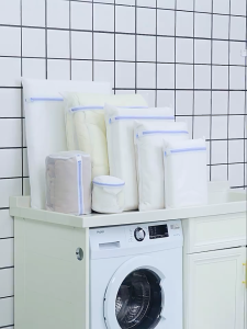 Beg Dobi Biru Mesh Zip Blue Laundry Bag Mesh Wash Bag Clothes Protector Zipper Pouch Underwear Socks