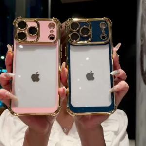 Luxury Plating Armor Clear Phone Case for IPhone 17 Air 16 15 14 Plus 13 12 11 Pro Max Bumper Soft Shockproof Protective Cover