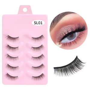 Half Eey Lashes 5 Pairs Natural Fluffy False Eyelashes Manga Lash 3D Faux Mink Lashes Soft Winged Eyelash Extension Makeup Tool