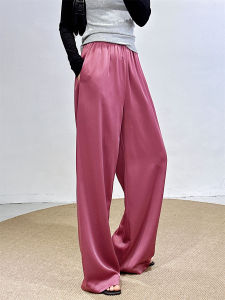 Summer New Style Womens Silk Wide Leg Pants Airy Smooth Drapey Cooling Casual Trousers High Waist Long Polyester Fiber