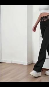 Quần Ống Loe Cạp Cao Dành Cho Nữ Quần Ống Loe Viền Ren Slim Fit Eo Đàn Hồi Polyester Mềm Mại Nâng Hông Quần Ống Loe Thông Thường Để Đi Du Lịch Hàng Ngày