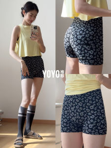 High Waist Yoga Pants Womens High Elasticity Three-Quarter Length Seamless Plumpness Pilates Shorts Leopard Print Yoga Trousers