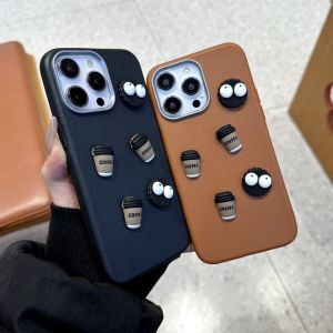 MrHaHa Leather Casing For iphone 16 promax iphone 16plus iphone 15 promax 15pro 15plus iPhone 16 15 14 13 12 11 Pro Max X Xr Xs Max Cartoon Cute 3D DIY Coffee Cookies Colorful Simple Retro Style Leather Case Shockproof Phone Cases