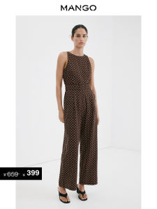 Mango | Linen Round Collar Polka Dot Jumpsuit