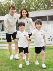 High-End Mother Daughter Matching Summer Polo Shirts School Style Class Campus Parent-Child Activity Family Three Members Cotton T-Shirts