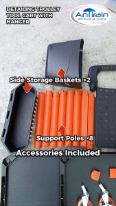 DETAILING TROLLEY TOOL CART WITH HANGER (MULTIFUNCTION CAR WASH ROLLING UTILITY CART DETACHABLE STORAGE RACK)