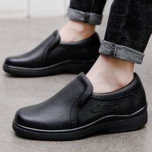 Zhuangyan Mens Chef Shoes Waterproof Non-slip Oil-resistant Work Shoes Thick Bottom Leather Professional Kitchen Boots Black