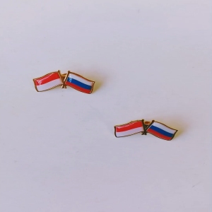 Pin Bros Lencana Kuningan Emas Bendera Persahabatan Indonesia dan Rusia