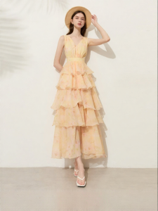 D-PLAY | Yellow French Style Floral Print Dress