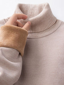 เสื้อสเวตเตอร์คอปกสูงทรงสลิมฟิตสำหรับผู้ชาย ผ้าขนแกะหนา อบอุ่น ฤดูใบไม้ร่วง/ฤดูหนาว เสื้อสเวตเตอร์ถักแบบสวมหัว