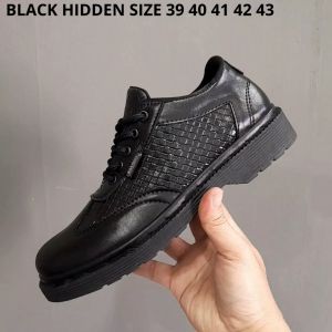 BLACK HIDDEN - Sepatu Docnart Pantofel Hitam Pria Kerja Model Tali Terbaru