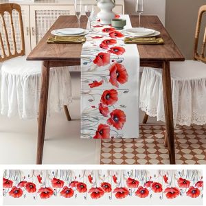 Khăn Trải Bàn Hoa Anh Túc VIKAMA 100% Polyester Không Dệt Chất Liệu Vải Lanh Dùng Cho Các Buổi Họp Mặt Gia Đình Tiệc Trà Chiều Trang Trí Nhà Hàng