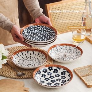 Retro Deep Ceramic Plates with Woven Elements