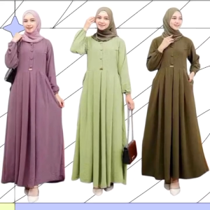 Alifah Dress Wanita Kekinian Twill Premium-Gamis Polos Simpel Murah Terbaru