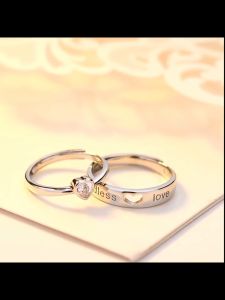 2Pcs/1 Pair Couple Rings Adjustable silver original italy 925 Openwork heart-shaped diamond ring couple pair ring for men and women gift wedding rings for couples promise ring engagement ring