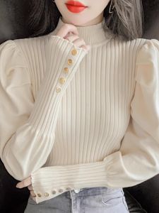 Color Block round Neck Knitted Sweater Womens Base Layer Shirt Anti-Aging Slimming Versatile Long Sleeve Casual Style