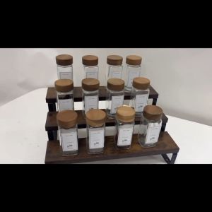 SHOP 12Pcs SET Bamboo Acacia Lid 4oz Glass Spice Jar Shaker Condiments Seasoning