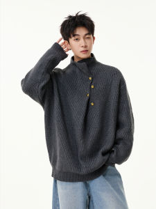 WUKONGYOUHUO | Button Design Half High Collar Mens Knitwear