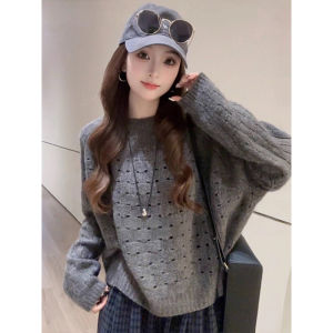 เสื้อถักคอตั้งสไตล์เกาหลี ทรงหลวม แขนยาว ผ้าโพลีเอสเตอร์ ระบายอากาศได้ดี สำหรับผู้หญิง ฤดูใบไม้ร่วง 2025