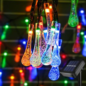 Christmas Lights Solar power Outdoor String LED Rain Drop Waterproof For Xmas Tree Home Decor Crystal Water Droplet Shower String Fairy 5M 20Bulbs 2023 Home Decorations