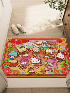 Sanrio Entrance Mat Red Woven Silk Circle Door Mat Customizable Outdoor Festive Door Hall Mat Anti Dirty Wear Resistant PVC Material