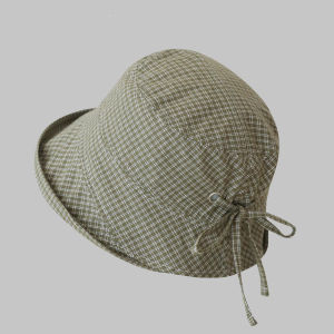 Korean Plaid Fisherman Hat Women Spring Autumn Travel Wide Brim Face Slimming Bucket Hat Sun Protection Hat Casual Style