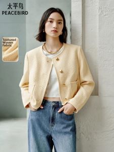 PEACEBIRD | Wool-containing Short Style Golden Buttons Tweed Jacket