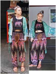 Aunt Luo Thailand Beach Pants Seaside Holiday Yoga Pants High Waist Loose Loose Pants Ethnic Print Rayon