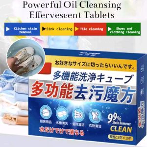 Multi-Functional Stain Remover Cube Effervescent Tablets Powerful Grease Cleaner for Floors Kitchen Tiles and Bathroom