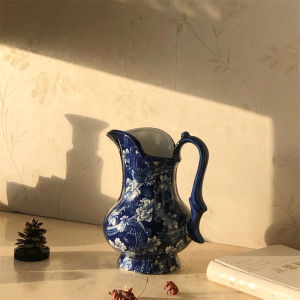 Retro Underglaze Blue And White Ceramic Flower Vase for Tea Room Decor Water Cultivation Home Decorative Accessories