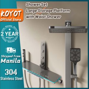 KOYOT Ambient Light Large Storage Platform Shower Set with Waist Shower Faucet Hot and Cold Bidet Rain Shower Set