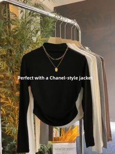New Autumn Fashionable Elegant Bodycon Velvet Turtle Neck T-shirt