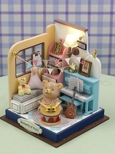 Emerie Yara DIY Miniature Dollhouse Moments of Music with Dust Cover and LED Lights