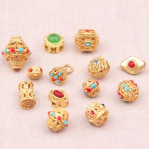 Retro Sand Gold Beads Ancient Method Gold Accessories Bracelet DIY Components Enamel Lucky Charm Cord Hand Bracelet Beads