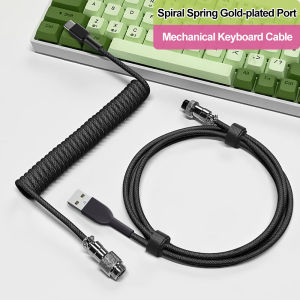 Aviator Coiled Keyboard Cable Type-C USB Gaming Cord Aviation Connector Wire for Desktop PC Keyboard Replacement Accessory