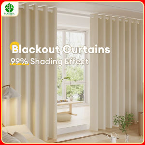 MASHIDA Blackout Curtain 99% Hotel Blackout Langsir Hook/Ring Type Sun Blocked Polyester Curtain Solid Colour Langsir