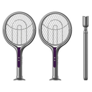 LED Light Electric Insect Killer Racket with Rotating Head 2 in 1 Indoor Outdoor Fly Swatter for Mosquito and Bug Elimination