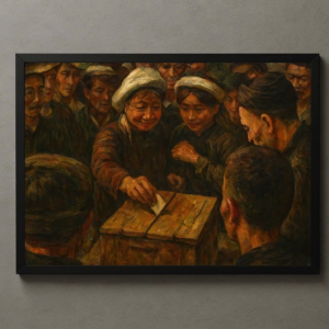 Tranh Nghệ thuật "Đi Bỏ Phiếu Bầu Cử Quốc Hội" VIETSMART ART - Acrylic 45 x 60cm