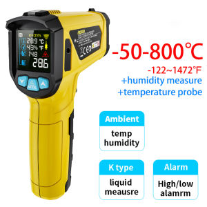 เครื่องวัดอุณหภูมิ800C แบบใช้มือถือ-50ถึง800 °C ความแม่นยำสูงอุณหภูมิน้ำมันเทอร์โมมิเตอร์วัดอุณหภูมิอินฟราเรดอุณหภูมิเครื่องวัดอุณหภูมิเลเซอร์ในการปรุงอาหารเทอร์โมมิเตอร์อาหารส่งโพรบอุณหภูมิหน่วย C/F ที่ทดสอบไฮโกรมิเตอร์สวิตซ์
