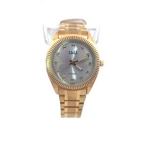 Q&Q Crystal-Accented Fluted Bezel Gold Stainless Steel Watch (QZ65J001Y)